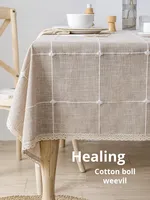 Nouvelle Collection 2025 – Nappe de Luxe Haut de Gamme en Coton et Lin Tissé, Anti-Taches, Style Américain, pour Table Basse, Bureau et Étudiant