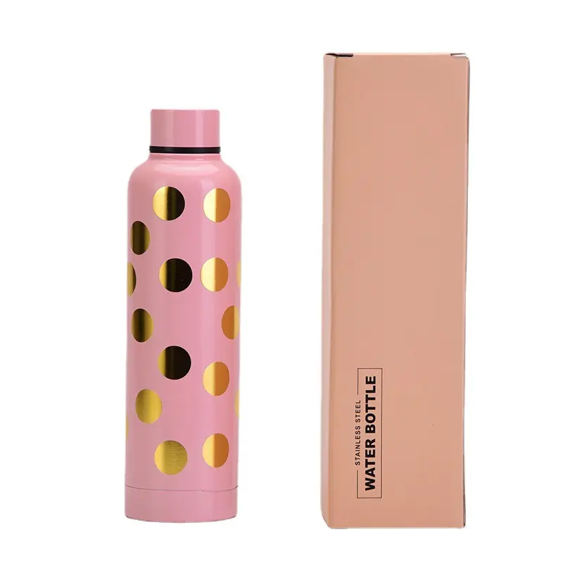 BPA-Free Double Wall Vacuum Insulated ,500ml polka dots Water bottle with Lid 17oz