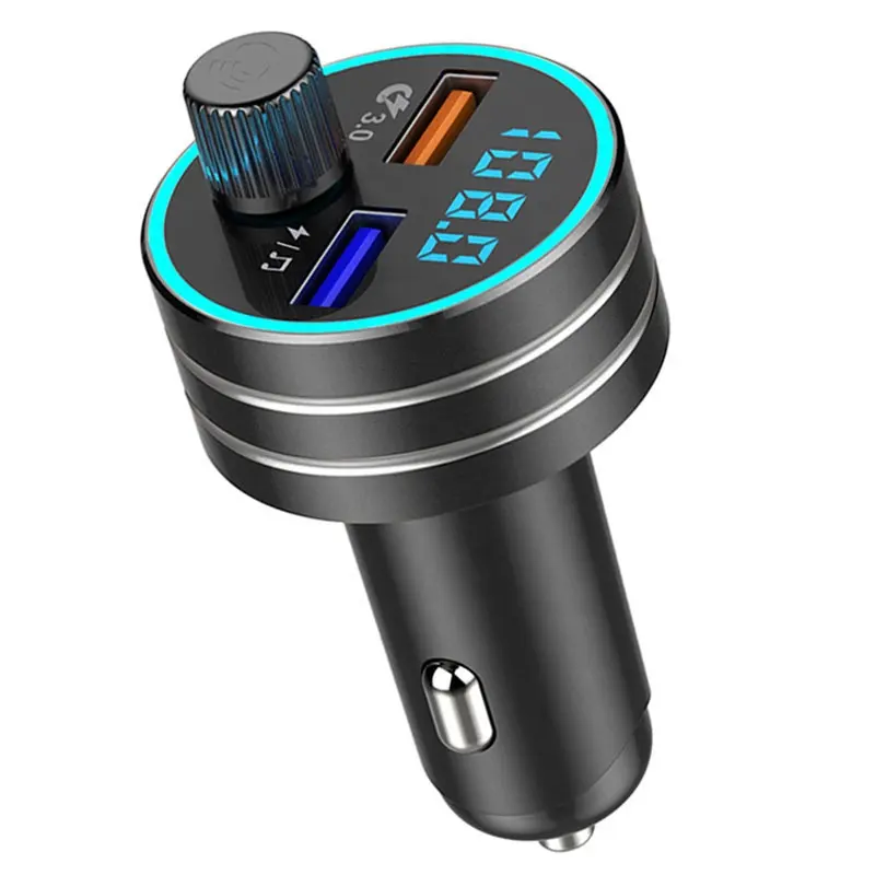 2022 Bluetooth 5.0 Car Kit FM-Sender Freisprech-MP3-Player mit zwei USB-Auto ladegeräten QC3.0-Schnell ladegerät