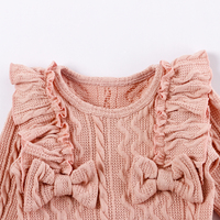 Nouvelle mode de barboteuses à manches longues et col ras du cou pour filles ensembles pour bébés en tricot à taille élastique et à volants pour tout-petits