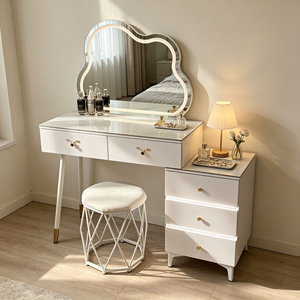 Modern Makeup Vanity <b>With</b> Lighted Mirror Storage <b>Drawers</b> Bedroom <b>Dressing</b> <b>Table</b> <b>With</b> Stool - Product Image 3