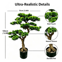 Bonsai Pinus Buatan Gaya Jepang 100cm Pohon Awan Palsu dalam Pot Ramah Lingkungan Tahan UV untuk Ruang Teh Zen, Meja Kantor, Rak