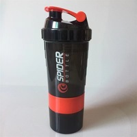 Bouteille de shaker de protéines de gymnastique araignée sans BPA avec logo personnalisé avec compartiment de stockage de pilules de poudre de protéine shakers de gymnastique