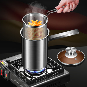 304 Stainless Steel Deep Fryer With Filter Oil <b>Saving</b> Tempura Pan For Gas Stove Household Use Round Shape Convenient Multi - Product Image 1