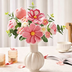Elegant Romantic Mixed <b>Flower</b> Bouquet Handmade Crochet <b>Flower</b> Bouquet for Holiday Gift Decor <b>Artificial</b> Long-Lasting Bouquet - Product Image 4