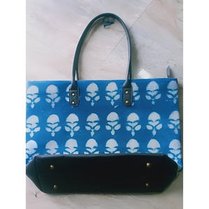 Cotton Blue Printed Tote Bag Fashionable Simple Leopard Print Pattern Tote Bag Canvas <b>Handbag</b> Bulk Product - Product Image 5