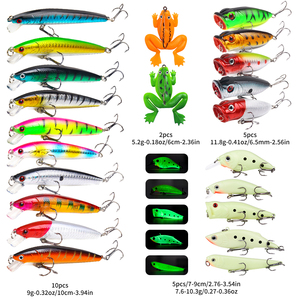 Kit de leurres durs et souples 22 pièces/ensemble : grenouille, popper, minnow, crayon, VIB, lumineux, avec hameçons durables et action réaliste – Idéal - Product Image 1