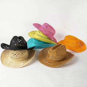 Nouveau Chapeau de Paille Cowboy Creux Printemps-Été 2025 – Tendance Décontractée pour l'Extérieur, Chapeau de Soleil à Large Bord en Paille de Papier - Product Image 1