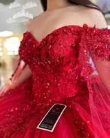Robes de Quinceanera Appliquées en Dentelle Rouge à Épaules Dénudées Personnalisées Sweet 16 Dress Mexican Vestidos De 15 Quinceaneras Formal Prom