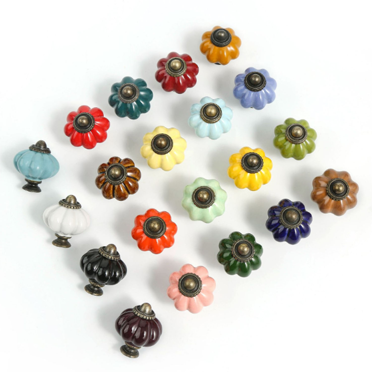 Vintage Decorative Home Kitchen Porcelain Ceramic Pumpkin Cabinet Door Knobs Handles for Dresser Drawer Cupboard