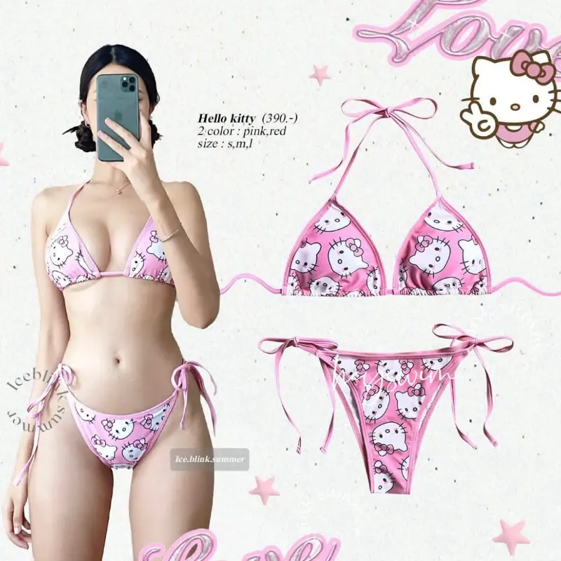 2 adet KT Kawaii karikatür Bikini seti seksi sutyen mayo & pijama yaz plaj tatil Cosplay giysi kız tatil hediyeler