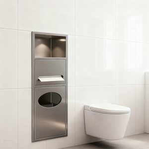 Niche <span class=keywords><strong>WC</strong></span> encastrée invisible de luxe moderne en acier inoxydable avec incrustation de carreaux, pour boîte à mouchoirs et <span class=keywords><strong>poubelle</strong></span> - Product Image 3