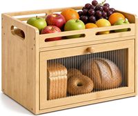 Boîte à pain en bambou à 2 niveaux, conteneur de rangement de cuisine, préservation de la fraîcheur, fait main, moderne, corbeille à fruits en bois, organisateur