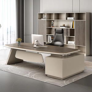 Bureau de direction moderne de luxe avec armoire latérale, plateau en bois et chaise en cuir – Mobilier de bureau de luxe pour PDG et dirigeants - Product Image 5
