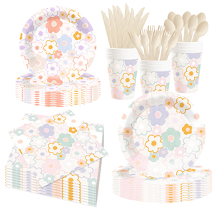 DAMAI Personalización, Nuevo Diseño con Temática Floral, Artículos para Fiestas, Juego de Vajilla Desechable de Papel, Platos y Servilletas - Product Image 3