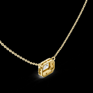 Pendentif en diamant taille émeraude halo en or rose, chaîne à maillons plaquée or en argent sterling, design étincelant, bijoux élégants et luxueux - Product Image 6