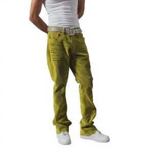Ensemble veste en jean et pantalon évasé unisexe vert vintage avec logo personnalisé, rivets et flocage, écologique et respirant, style streetwear - Product Image 3