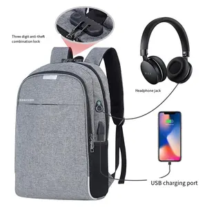 High quality anti theft grey waterproof oxford large capacity laptop backpack with smart lock and usb laptop backpack