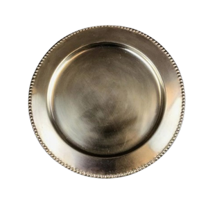 Argent fini matériel chargeur plaque sûr fête de mariage service de nourriture arrondi chargeur assiette restauration ustensiles fabriqués à la main - Product Image 2