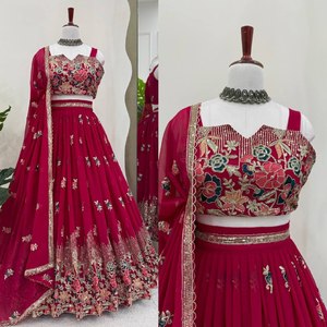 Collection de Lehenga Choli de style moderne, de qualité supérieure, en Faux Gorgette, ornée de fils, de sequins et de Dori, douce, à séchage rapide, pour mariage et fête - Product Image 5