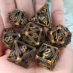 Polyhedral Gold Pterodactyl Hollow Dice Set Tabletop Game Skull Element Zinc Alloy Dice Hollow Dice Set Factory Stock Wholesale