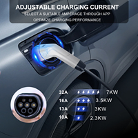 Nouvelle conception, chargeur de véhicule électrique portable 16A, 3,5 kW, type 2, chargeur rapide pour véhicule électrique, câble TPU, protection RCD, IP65 avec écran intelligent