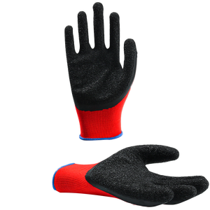 Precio de fábrica, venta al por mayor, calibre 13, gasa roja, látex negro, guantes arrugados, guantes de protección laboral - Product Image 4