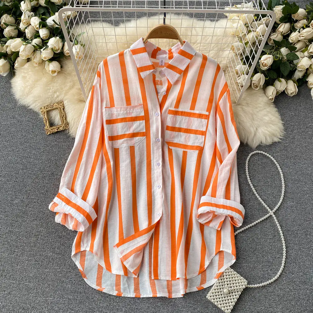 2023 Summer Autumn New Striped Shirt Jacket Female Korean Version Casual Loose Top