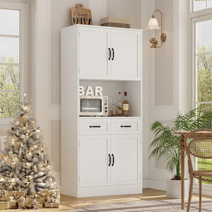 Grande armoire de <span class=keywords><strong>cuisine</strong></span> moderne en bois blanc avec support pour micro-ondes - Product Image 5