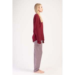 KADIN INTERLOK XXL O YAKA UZUN KOL ETEGI OVAL PIJAMA TAKIM - สีแดงเข้ม - สีแดงเข้ม - Product Image 2