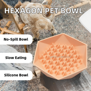 Cuenco para perro de silicona hexagonal personalizado con succión, alimentador lento sin derrames, patrón sólido único - Product Image 3