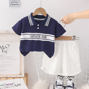 Conjunto informal de dos piezas de verano para niños de 1 a 3 años Ropa de solapa de manga corta para uso diario - Product Image 2
