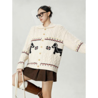 Cardigan en cachemire torsadé beige Fairland sur mesure, tricoté, boutonné, décontracté, avec veste intégrée pour l'hiver