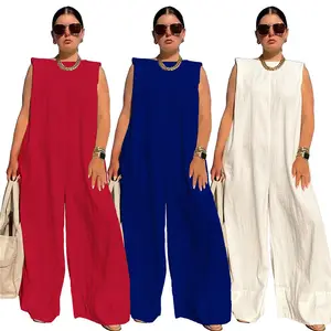 Jumpsuit Ukuran Plus Longgar Warna Polos Baru Terlaris M-XXL Romper Mode Putih Merah Biru untuk Wanita