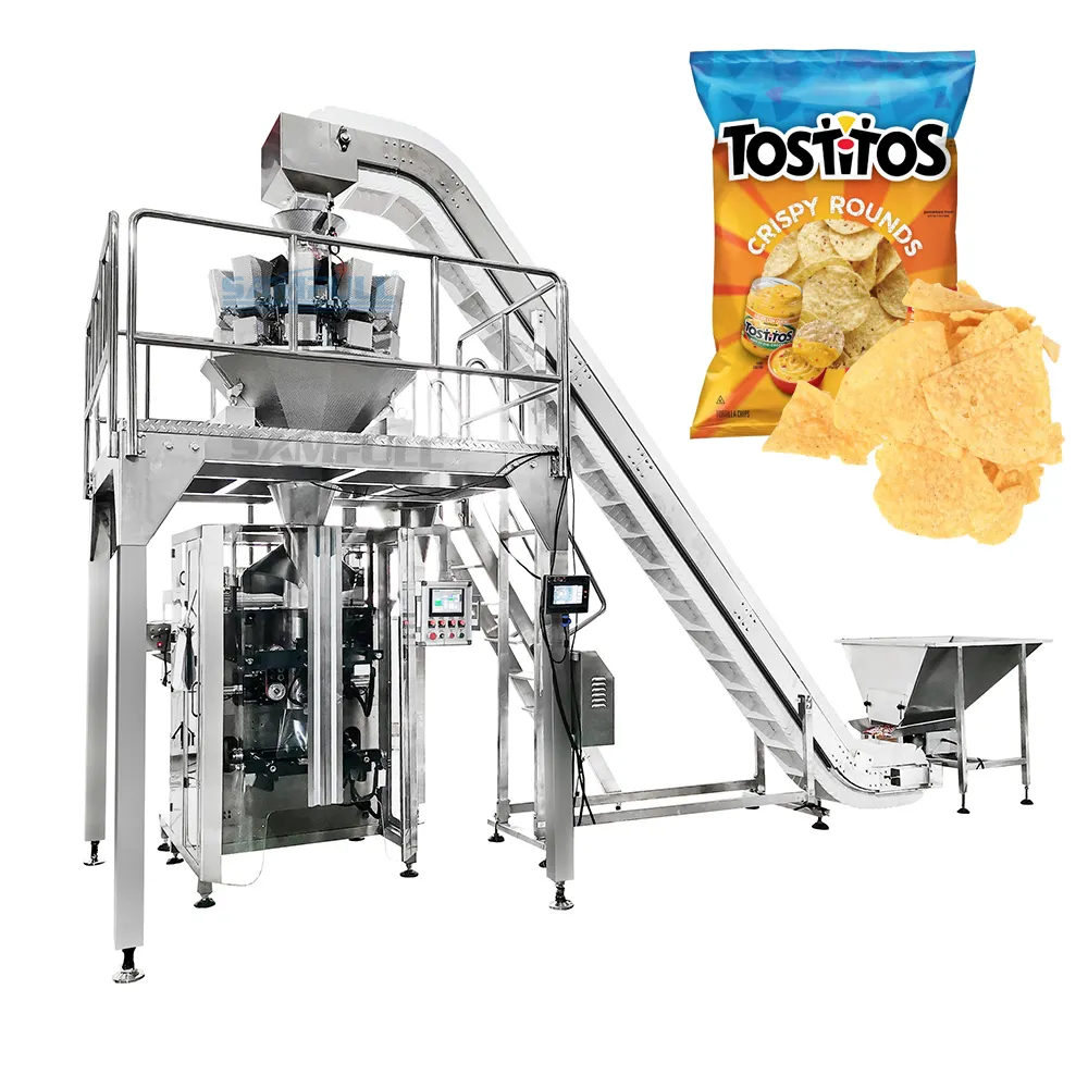 Full automatic vertical multihead weigher nitrogen popcorn cheese chips banana chips packing machine