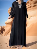 Abaya musulmane noire élégante robe maxi avec détails scintillants poignets scintillants Silhouette fluide Célébrations de l'Aïd Événements spéciaux