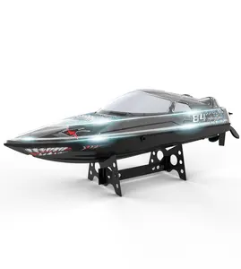 New V006 Large 30km/h Fast RC Racing Boats Shark with RGB LED Lights Self Righting 370 Brushed Motor RC Glowing Boat Adult