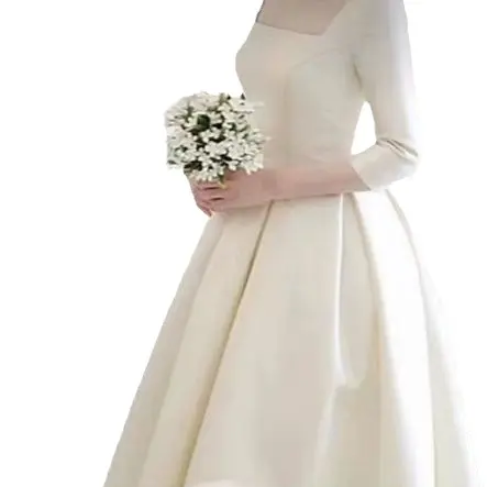 Satin Langarm Licht Hochzeit New Korean Einfache und Dünne Hepburn Style Braut Kleines Willkommen kleid