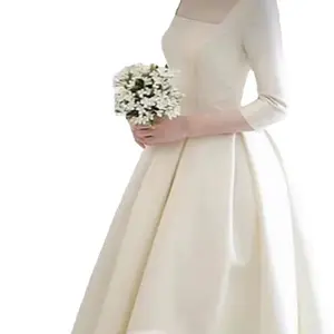 Satin Long Sleeve Light Wedding 2023 New Korean Simple And Thin Hepburn Style Bride Small Welcome Dress