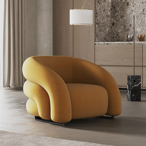 Sillón Individual de Diseño Creativo Italiano Minimalista, Tapizado en Terciopelo, Curvo, para Sala de Estar y Salón, Estilo Nórdico con Base de Metal - Product Image 6