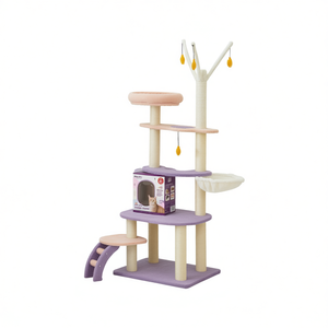 Multi Level Cat Tower With Sisal <b>Scratching</b> <b>Posts</b> 4 Levels Above Purple Pink Indoor Cats Toy - Product Image 1