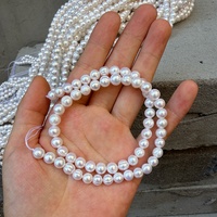 Perles d'eau douce Aurora filetées, presque rondes, 6,5-7 mm, pour colliers et bracelets DIY, environ. 38 cm de long, environ 55 pièces
