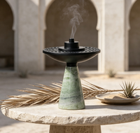 Brûleur à Bakhoor en marbre vert naturel de luxe, Mabkhara en métal noir mat, encensoir à Oud arabe pour la décoration du Ramadan au Moyen-Orient