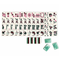 Tuiles de mahjong en acrylique double couche vert jade, motif floral personnalisé, ensemble de mahjong peint à la main, jeu de poker portable, cadeau