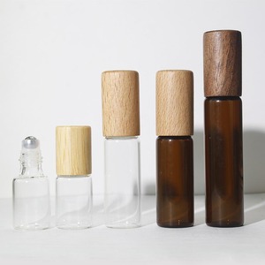 10ml Wooden Lid Bamboo Cap Glass Cylindrical Roll-On <b>Bottle</b> Empty Clear <b>Amber</b> Luxury Essential Oil Packaging - Product Image 3