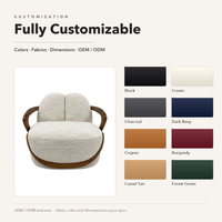 Fauteuil d'appoint rembourré en bouclette avec accoudoirs en bois et structure en noyer, personnalisable OEM pour hôtels et salons