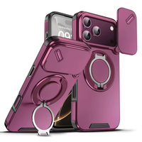 Coque de protection blindée pour iPhone 16 17 18 Pro Max avec cache-objectif coulissant et béquille rotative multi-angle intégrée