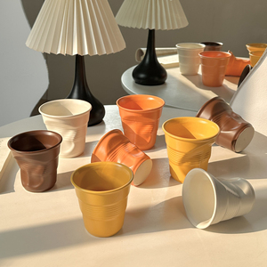 200ml 400ml Irregular <b>Ceramic</b> Coffee Cup Unique Wrinkle <b>Ceramic</b> <b>Mug</b> No Handle - Product Image 1