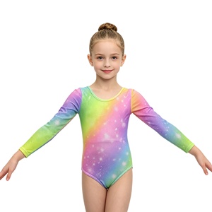 Girls Children Rainbow Star Print for Long Sleeve Leotard <b>Dancewear</b> for <b>Training</b> - Product Image 2
