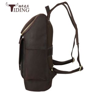 Tiding Men's Leather <b>Backpack</b> Dark <b>Brown</b> Large Capacity Laptop Compartment Travel <b>Backpack</b> - Product Image 4